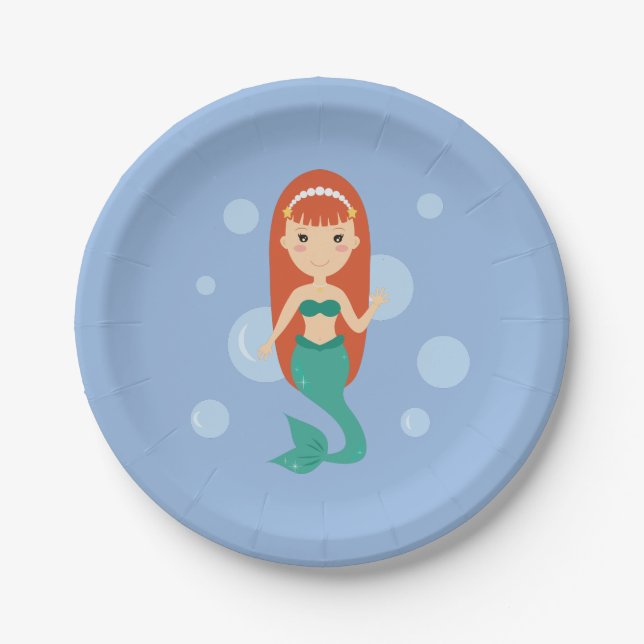 Mermaid bubbles in the sea summer party paper plates (Front)