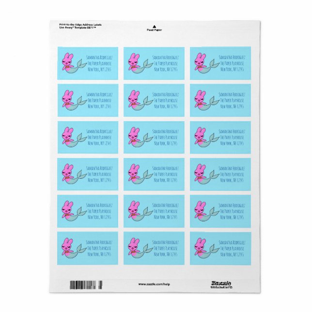 Mermaid Bunny Address Labels (Full Sheet)