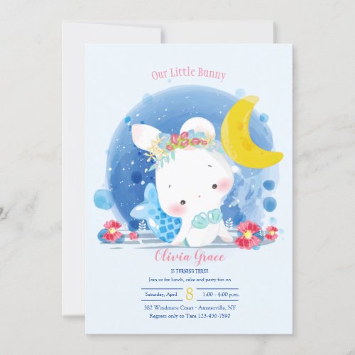 Mermaid Bunny Birthday Party Invitation