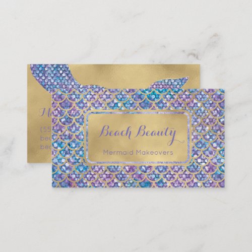 Mermaid Business Cards Blue Periwinkle Sequin glam