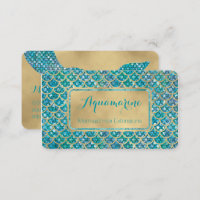 Mermaid Business Cards Teal and Gold Sequin