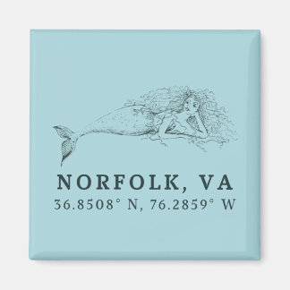 Mermaid Button Magnet - Coordinates of Norfolk VA