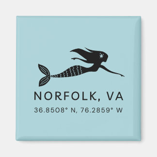 Mermaid Button Magnet - Coordinates of Norfolk VA