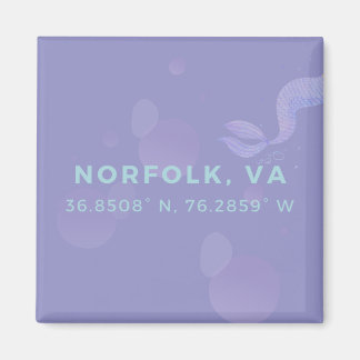 Mermaid Button Magnet - Coordinates of Norfolk VA