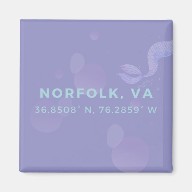 Mermaid Button Magnet - Coordinates of Norfolk VA (Front)