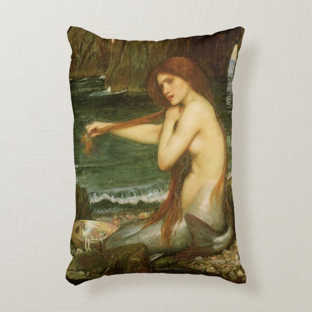 Mermaid by John William Waterhouse Accent Pillow (Front(Vertical))