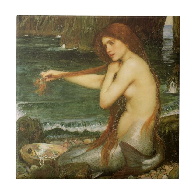 Mermaid by John William Waterhouse Ceramic Tile (Front)