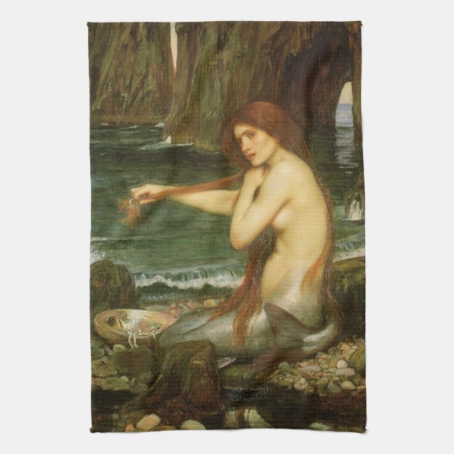 Mermaid by John William Waterhouse Kitchen Towel (Vertical)