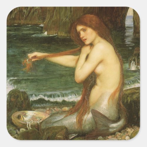 Mermaid by John William Waterhouse Square Sticker