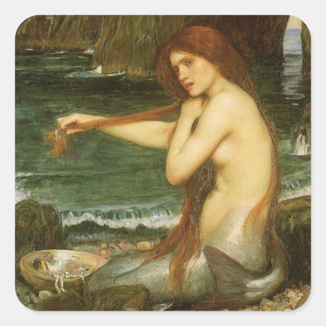 Mermaid by John William Waterhouse Square Sticker (Front)
