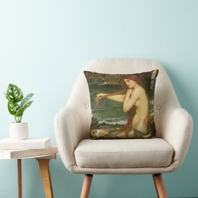 Mermaid by John William Waterhouse Throw Pillow (Chair)
