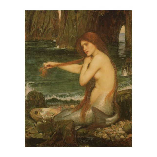 Mermaid by John William Waterhouse Wood Wall Art (Front)