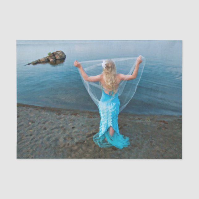 Mermaid By The Sea Blue Nautical Ethereal Tissue Paper (Front)