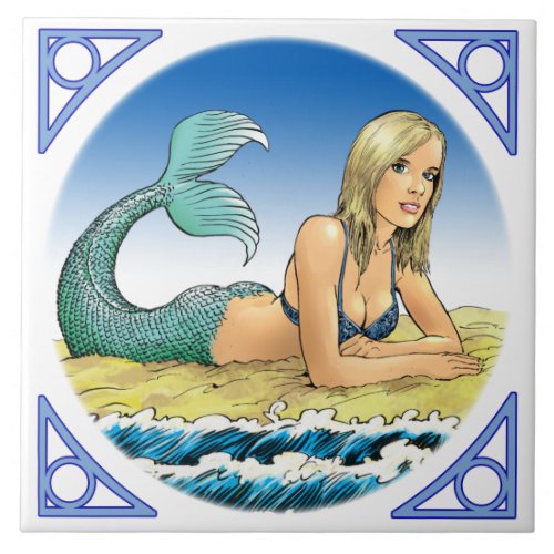 Mermaid by the sea ceramic tile