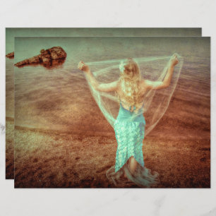 Mermaid By The Sea Vintage Teal Brown