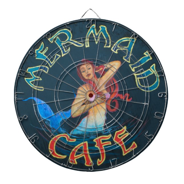 Mermaid Cafe Sign Dartboard With Darts (Front)