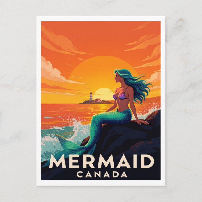 Mermaid Canada Fantasy Sunset Vintage Style Postcard (Front)