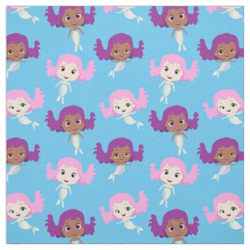 Mermaid Cartoon Pattern on Blue Fabric