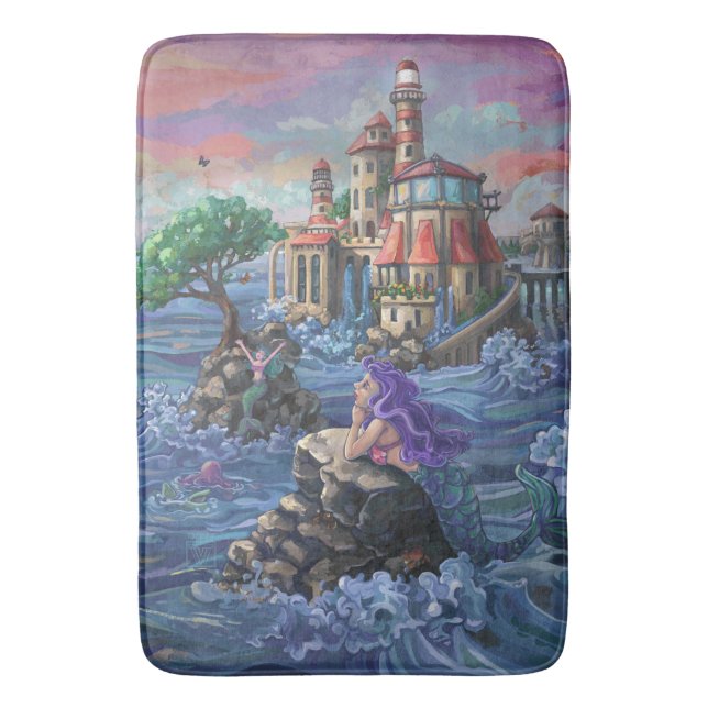 Mermaid Castle Art Bathroom Mat (Front Vertical)