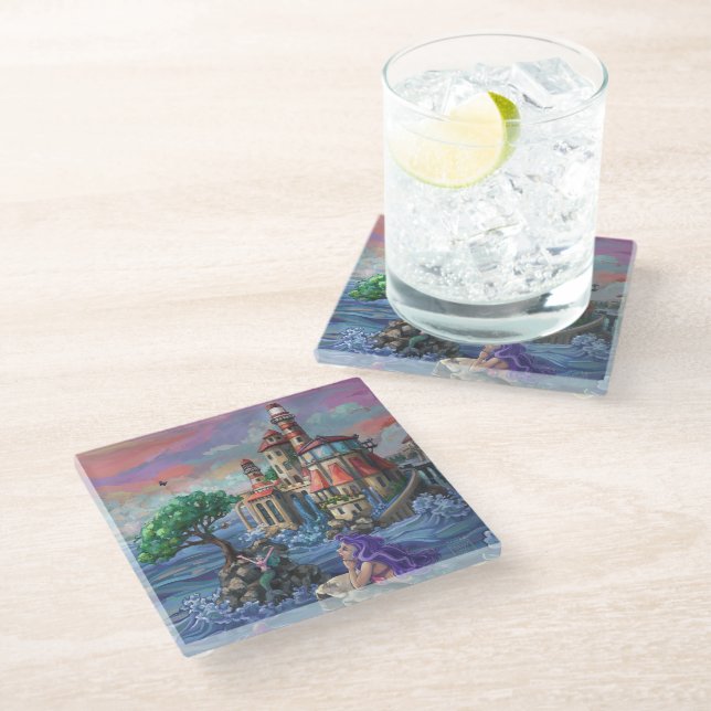 Mermaid Castle Art Glass Coaster (Angled)