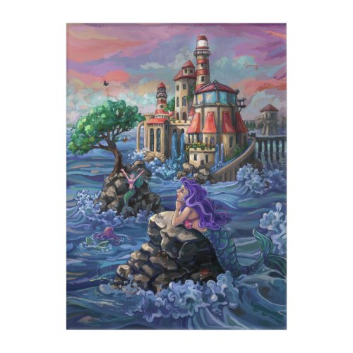 Mermaid Castle Artwork on Acrylic Acrylic Print