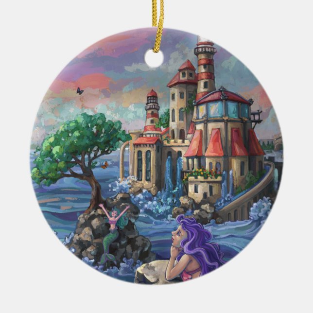 Mermaid Castle Ceramic Ornament (Front)