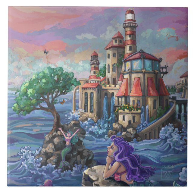 Mermaid Castle Ceramic Tile (Front)