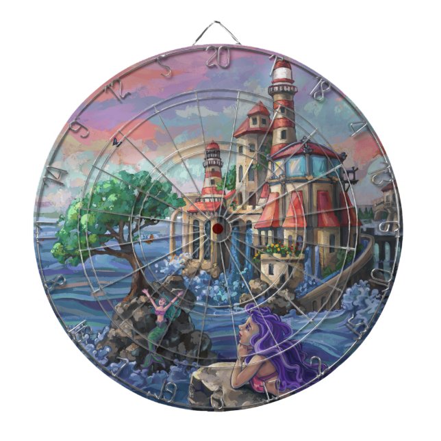 Mermaid Castle Dartboard With Darts (Front)