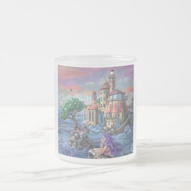 Mermaid Castle Frosted Glass Coffee Mug (Center)
