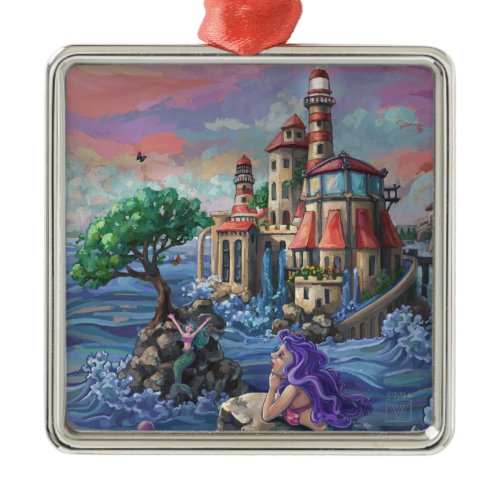 Mermaid Castle Metal Ornament