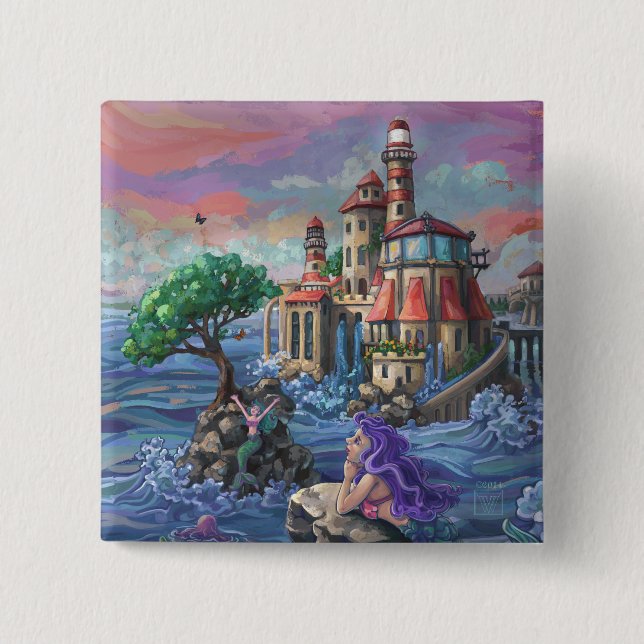 Mermaid Castle Pinback Button (Front)