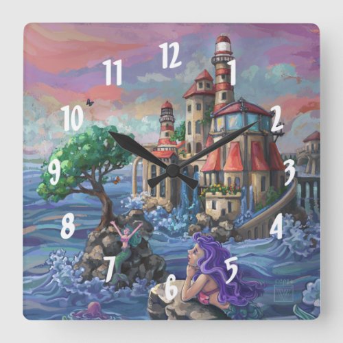 Mermaid Castle Square Wall Clock