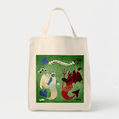 Mermaid cat Angle and Devil Tote Bag