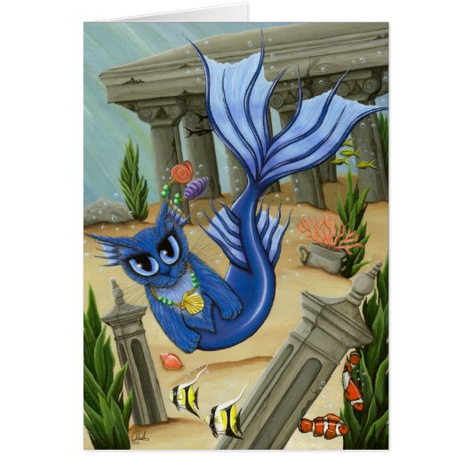 Mermaid Cat Atlantis Mercat Fantasy Art Card (Front)