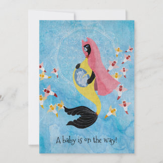 Mermaid cat baby shower invitation
