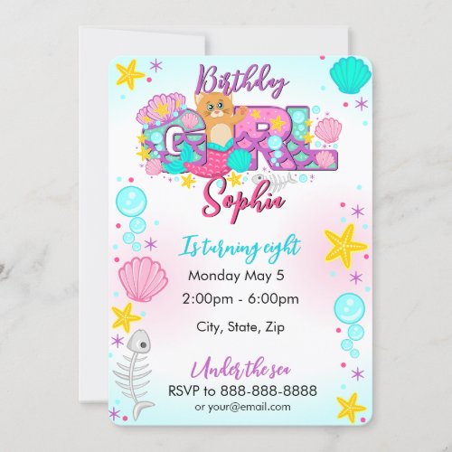 Mermaid cat Birthday Invitation