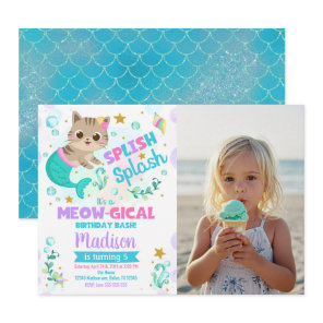 Mermaid Cat Birthday, Kitten Pool Party Photo Invitation