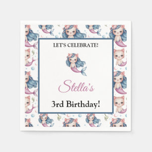 Mermaid Cat Birthday Personalized Name & Age Party Napkins