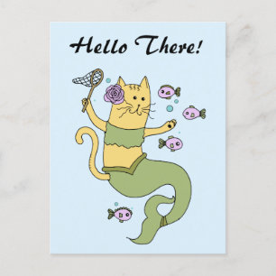 Mermaid Cat Cartoon Customizable Postcard