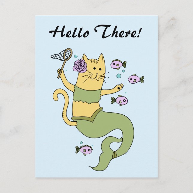 Mermaid Cat Cartoon Customizable Postcard (Front)