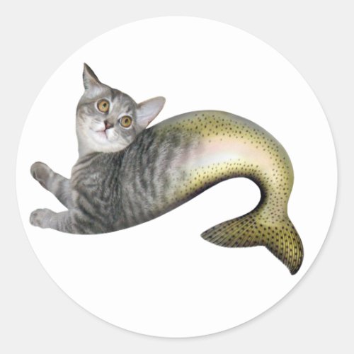 Mermaid Cat Classic Round Sticker