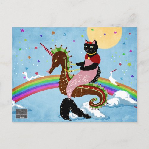 Mermaid Cat on the Rainbow Postcard