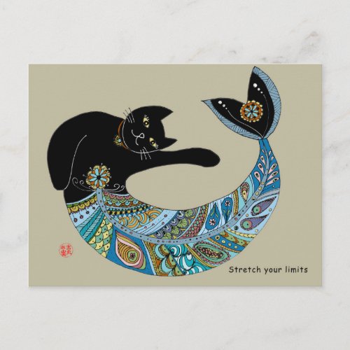 Mermaid cat postcard