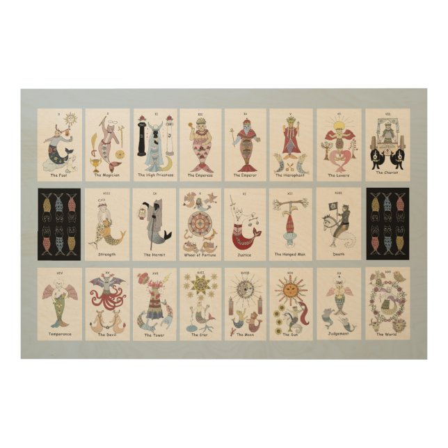 Mermaid cat Tarot Major Arcana Wood Wall Art (Front)