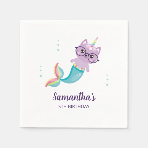 Mermaid Cat Unicorn Under the Sea Birthday Party Napkins