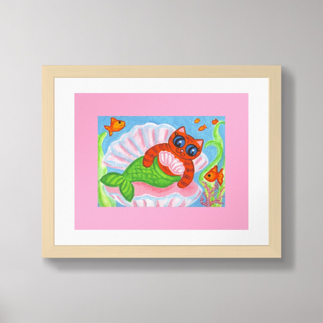 Mermaid Cat Wall Art Print  (Framed Front)