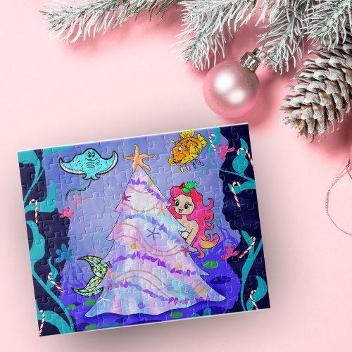 Mermaid Celebrating Christmas In Sea Cave Jigsaw Puzzle