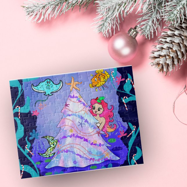 Mermaid Celebrating Christmas In Sea Cave Jigsaw Puzzle (Creator Uploaded)