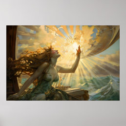 Mermaid celebrating the sun poster