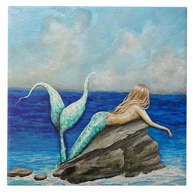 mermaid ceramic decorative art tile | Zazzle